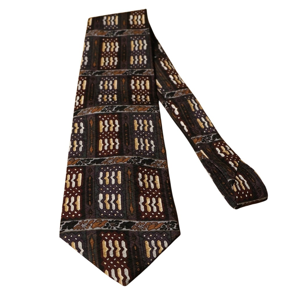 Vintage 90s Martin Wong Geometric Silk Necktie Mens Size 4 Vintage Made in USA